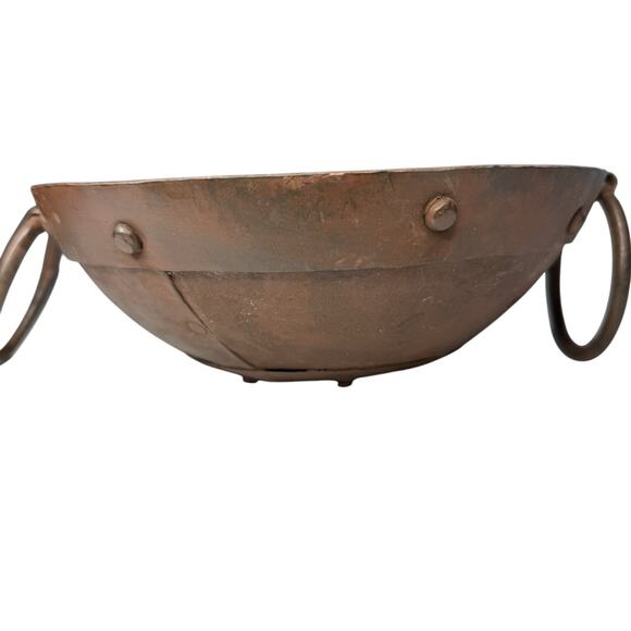 Antique Forged Iron Bowl with Ring Handles Primitive Rustic Decor - Picture 11 of 11